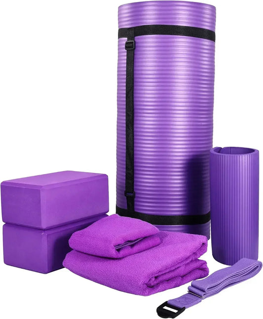 Yoga Equipment 7-Piece Set Including Yoga Mat with Carrying Strap 2 Yoga Blocks Yoga Mat Towel Yoga Hand Towel and Yoga Strap
