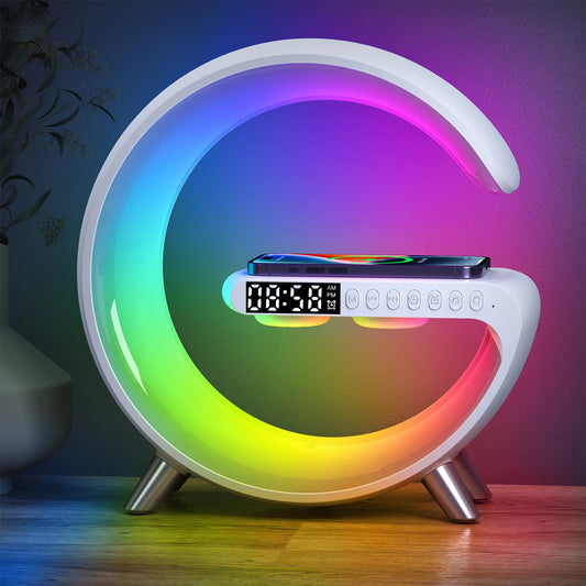 9 Inch Wireless Charger Stand Alarm Clock Bluetooth Speaker LED Lamp RGB Night Light For iPhone Samsung