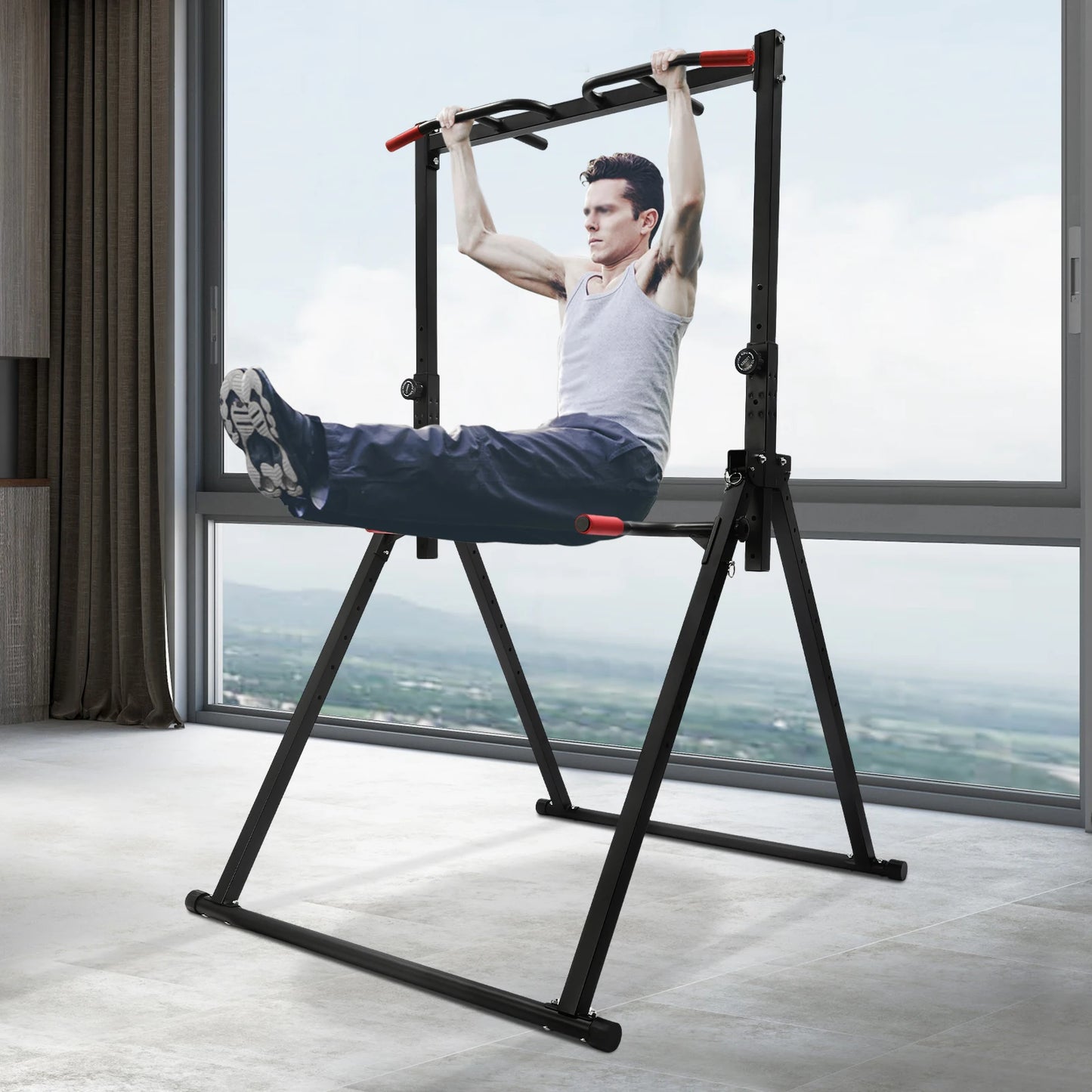Adjustable Height Home Gym Horizontal Bar, Heavy Duty Carbon Steel, Foldable, Max 440lbs,Pull-up Dip Station,Space-saving Design