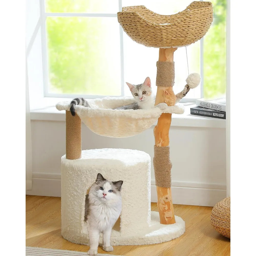 Modern Cat Tree for Large Cats with Cozy Condo and Wood Tower