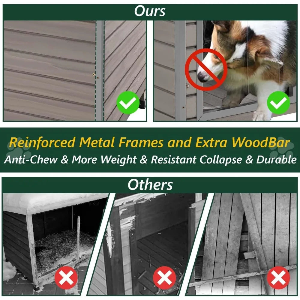 43.3 L Dog House Outdoor for Large Breeds with Iron Frame