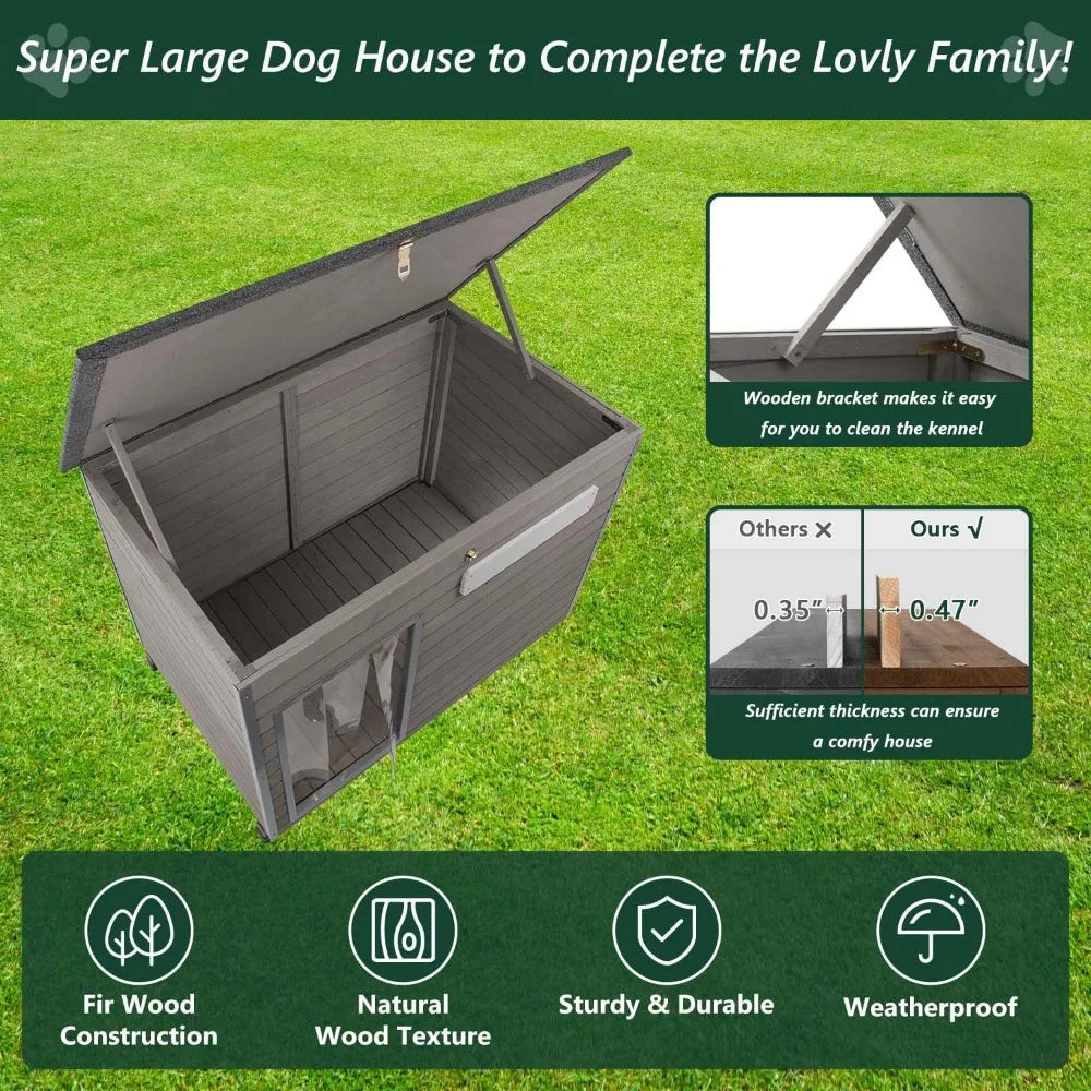 43.3 L Dog House Outdoor for Large Breeds with Iron Frame