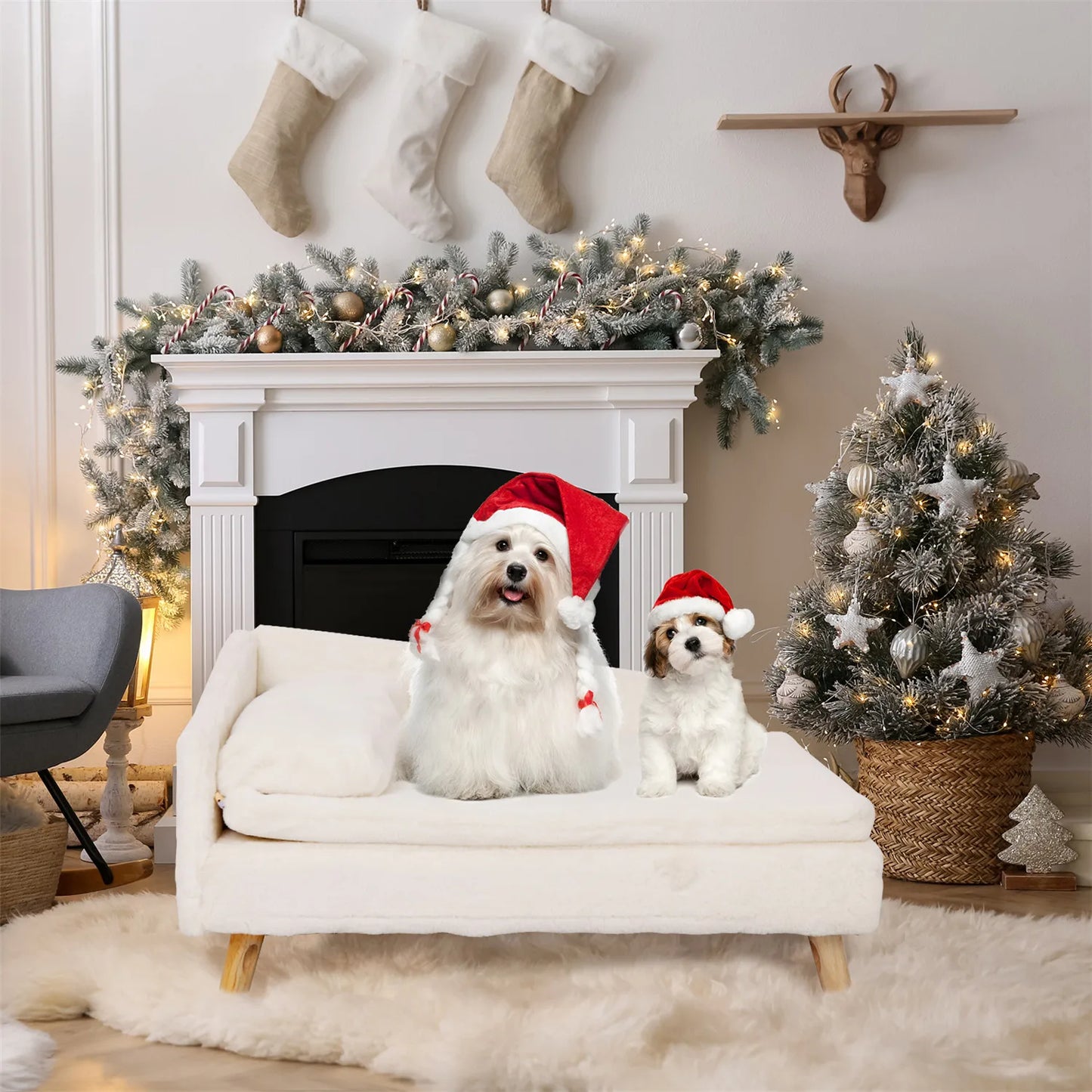 Elevated Pet Bed Nordic Pet Stool Bed with Cozy Pad Waterproof