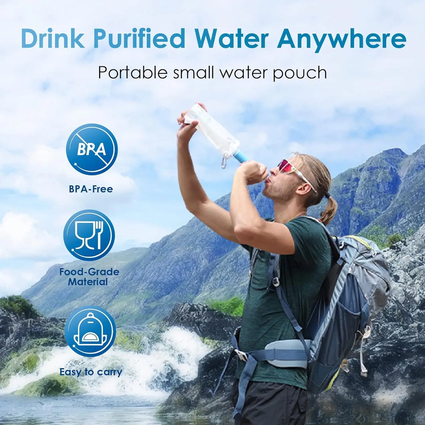 Waterdrop Gravity Water Filter Straw for Camping Travel