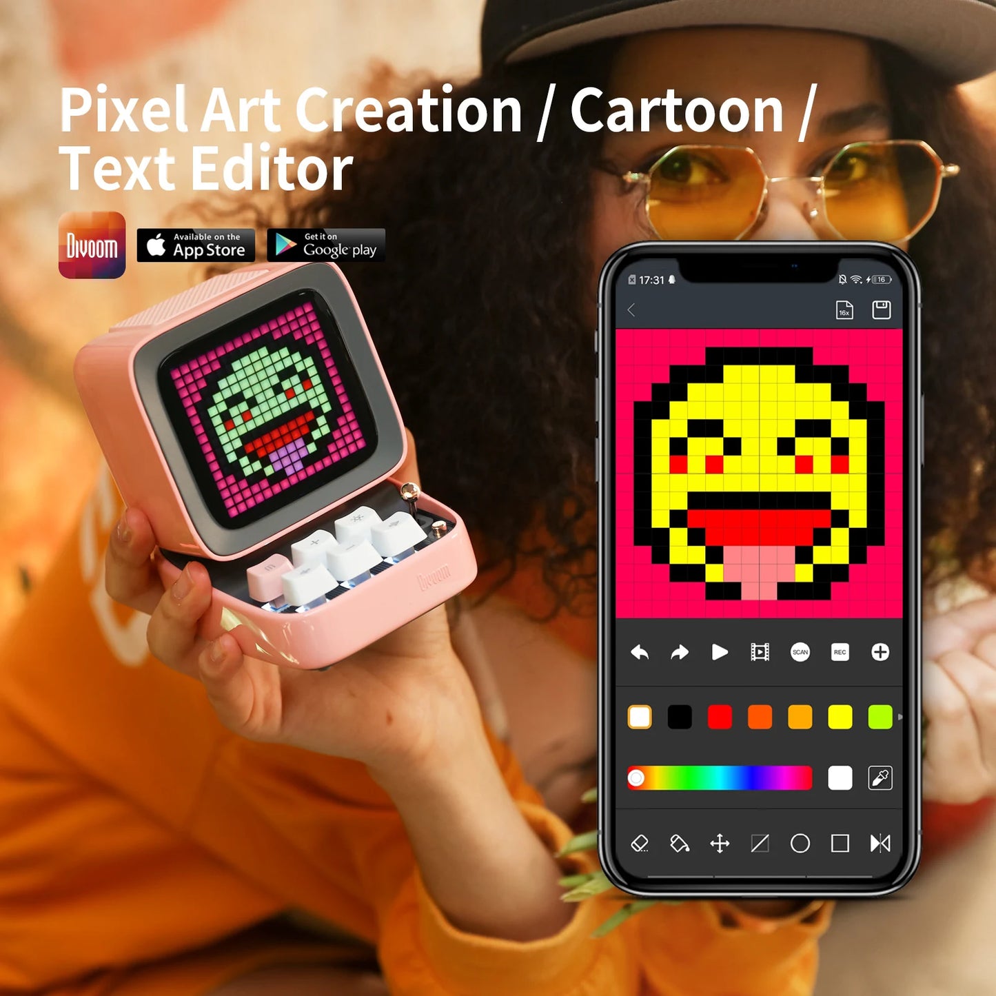 Divoom Ditoo-Pro Retro Pixel Art Bluetooth Portable Speaker Alarm Clock DIY LED Display Board Cute Gift Home Light Decoration
