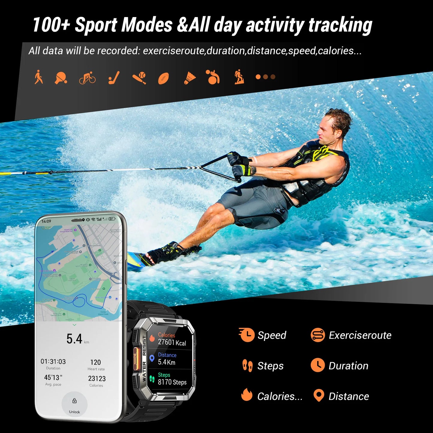 Blackview New Smart Watch 2.01 Inch HD Outdoor Men's Waterproof