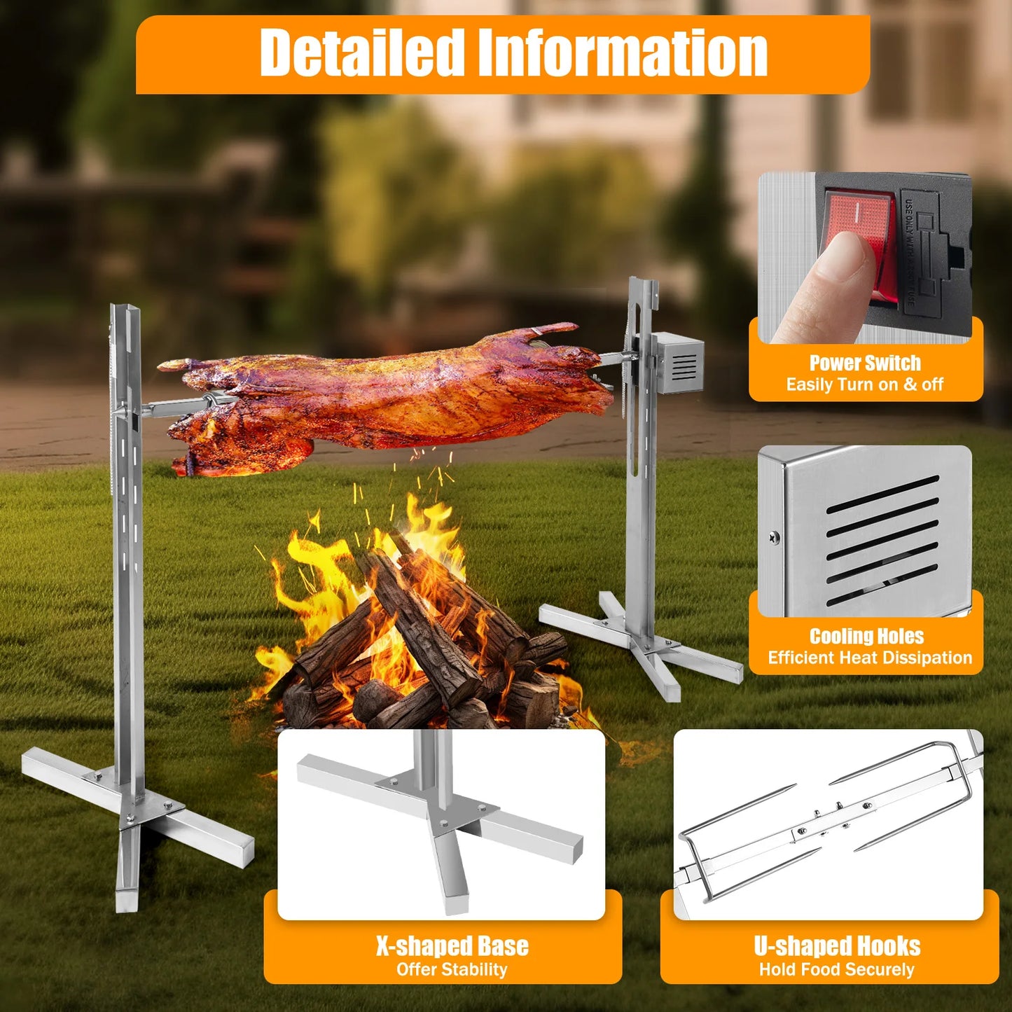 Electric BBQ Rack Rotisserie Grill 40KG Load-bearing 20W 25W