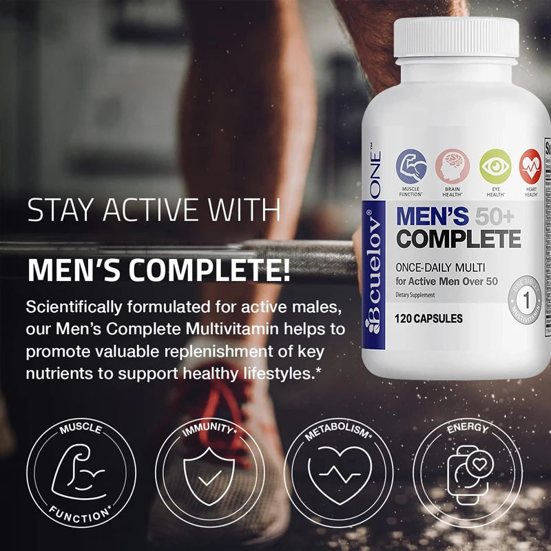 Daily Men's 50+ Complete Multivitamin and Mineral Supports Health High Potency Formula for Brain, Eye and Heart Health