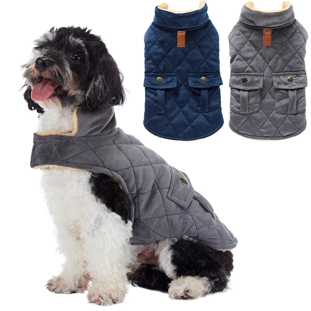 Winter Warm Plush Jackets for Pet Dogs with Double Pockets