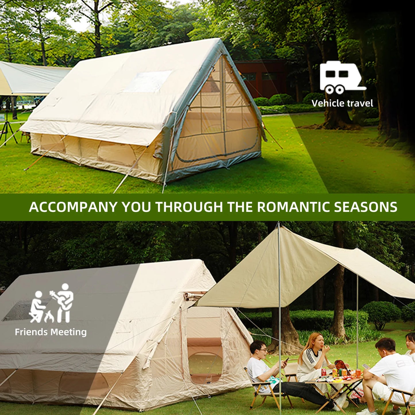Large Inflatable Camping Tent with Hand Pump Easy Setup Portable Inflatable Tent for Camping