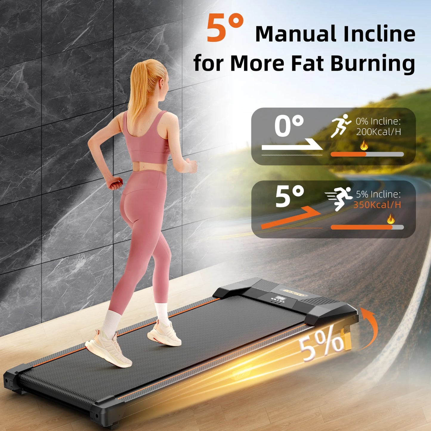 Under Desk Treadmill Incline Walking Pad 330lbs Capacity