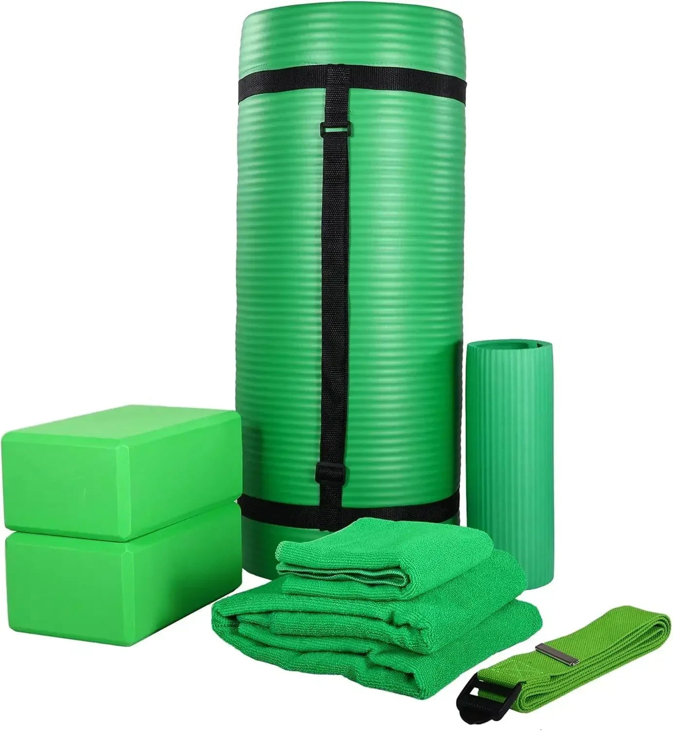 Yoga Equipment 7-Piece Set Including Yoga Mat with Carrying Strap 2 Yoga Blocks Yoga Mat Towel Yoga Hand Towel and Yoga Strap