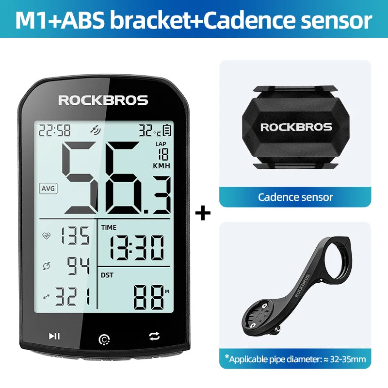 ROCKBROS GPS Bike Computer 5.0 ANT+ Bluetooth Waterproof Wireless Speedometer Odometer