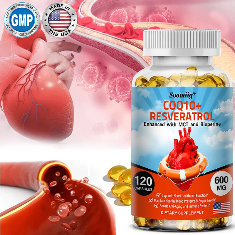 120 CoQ10 + Resveratrol Capsules Supplement for Energy