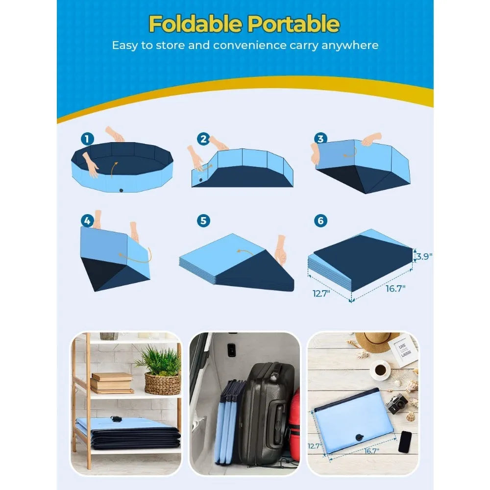 Extra Large Foldable Pool for Dogs Cats Kids Bathing Tub