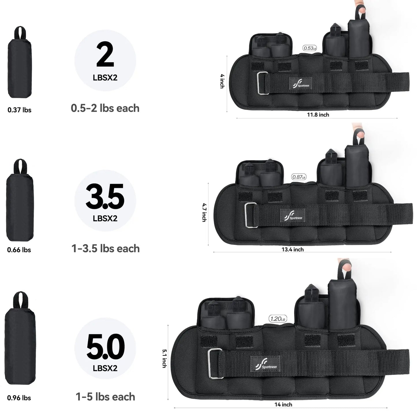 Sportneer Adjustable Wrist and Ankle Weights for Women and Men 1 Pair 1 2 3 4 6 7 8 10 lbs for Gym Fitness
