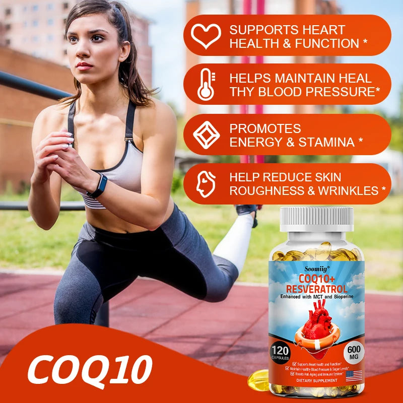 120 CoQ10 + Resveratrol Capsules Supplement for Energy