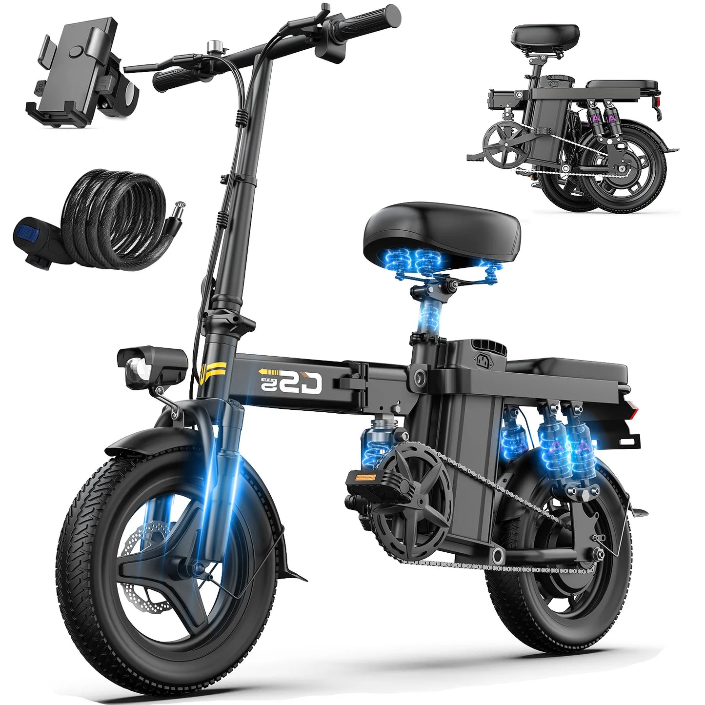 Electric Bike for Adults Teen-Folding Electric Bicycle 750W Peak Motor 20+MPH 35 Miles Commuter Ebike 48V 15AH Removable Battery