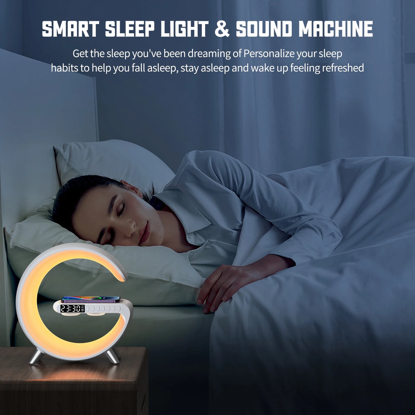 9 Inch Wireless Charger Stand Alarm Clock Bluetooth Speaker LED Lamp RGB Night Light For iPhone Samsung