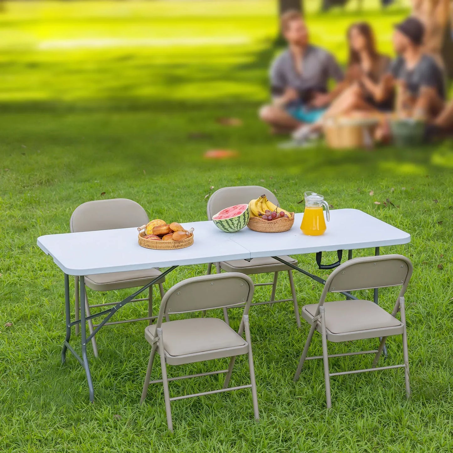 Portable Folding Outdoor Indoor Table Heavy Duty Foldable Table with Carrying Handle Safety Lock For Camping Picnic Dining