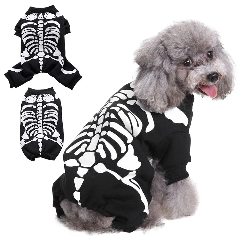 Skeleton Dog Costumes Halloween Pet Clothes for Small Dogs