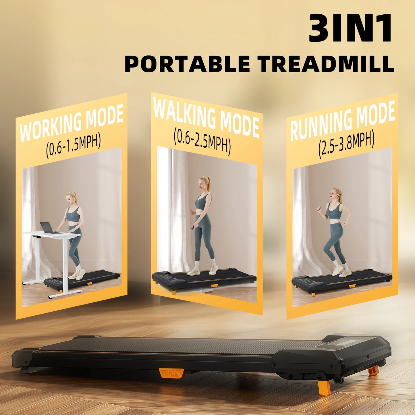 Under Desk Treadmill Incline Walking Pad 330lbs Capacity