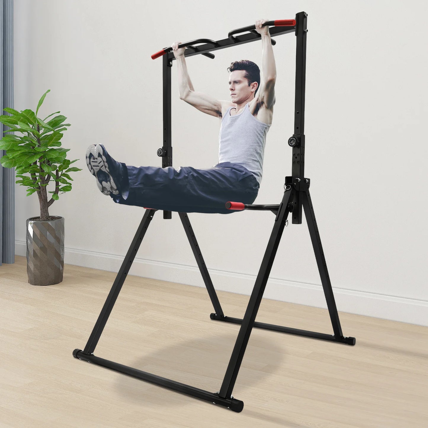 Foldable Power Station Pull-Up Bar Freestanding Triangular Power Tower Dip Station