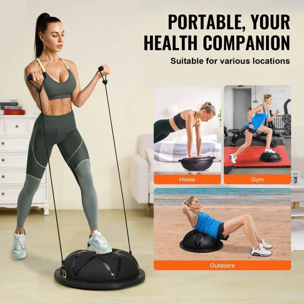 23-Inch Half Exercise Ball Trainer with Pump and Resistance Bands 660lbs Capacity Stability Yoga Ball for Home Gym Full Body Workout