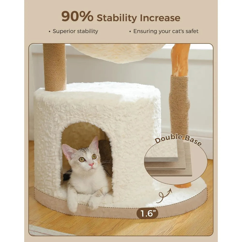 Modern Cat Tree for Large Cats with Cozy Condo and Wood Tower