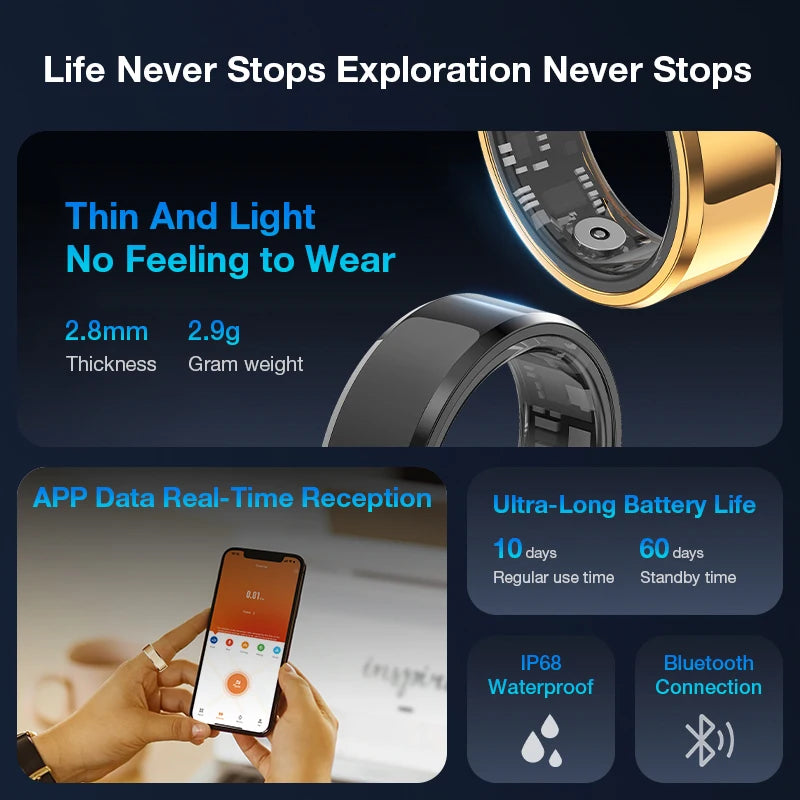 Aolon Gen3 Smart Ring Men Women Titanium Steel IP68 Waterproof