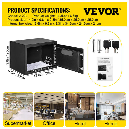 VEVOR Fingerprint Locks Safe Deposit Box 0.8/1.7/2.1 Cubic Feet