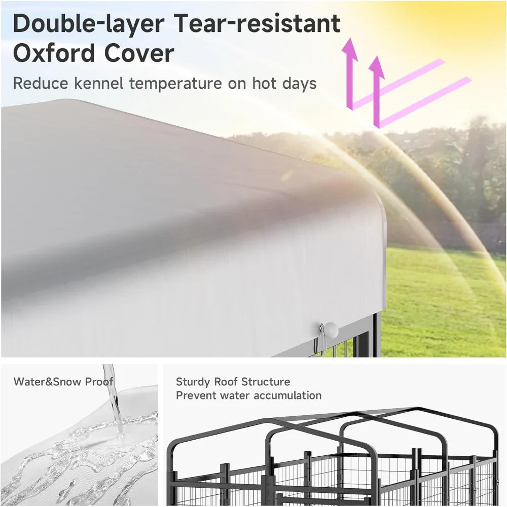 Dog Kennel Pen Outside Outdoor Dog Run with Roof Swivel Feeders