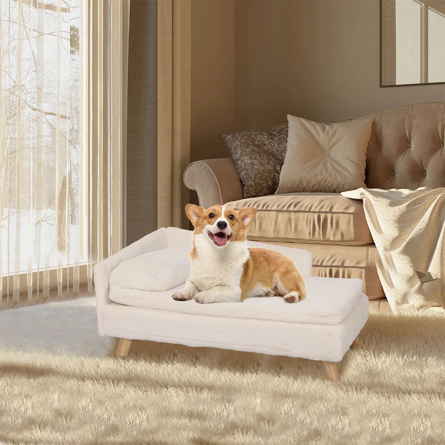 Elevated Pet Bed Nordic Pet Stool Bed with Cozy Pad Waterproof