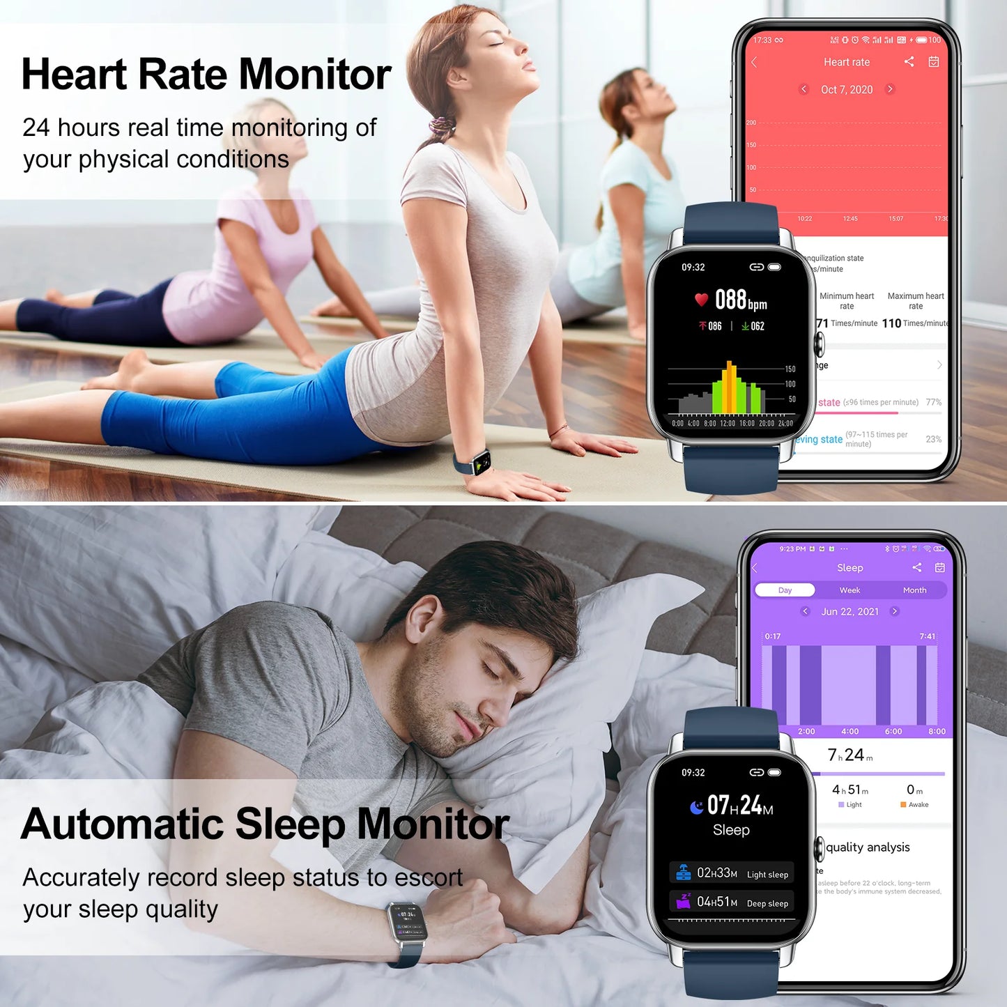 Smart Watch, 1.85 Inch Smartwatch IP68 Waterproof Tracker