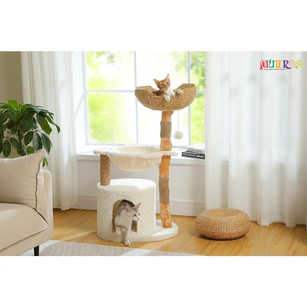 Modern Cat Tree for Large Cats with Cozy Condo and Wood Tower