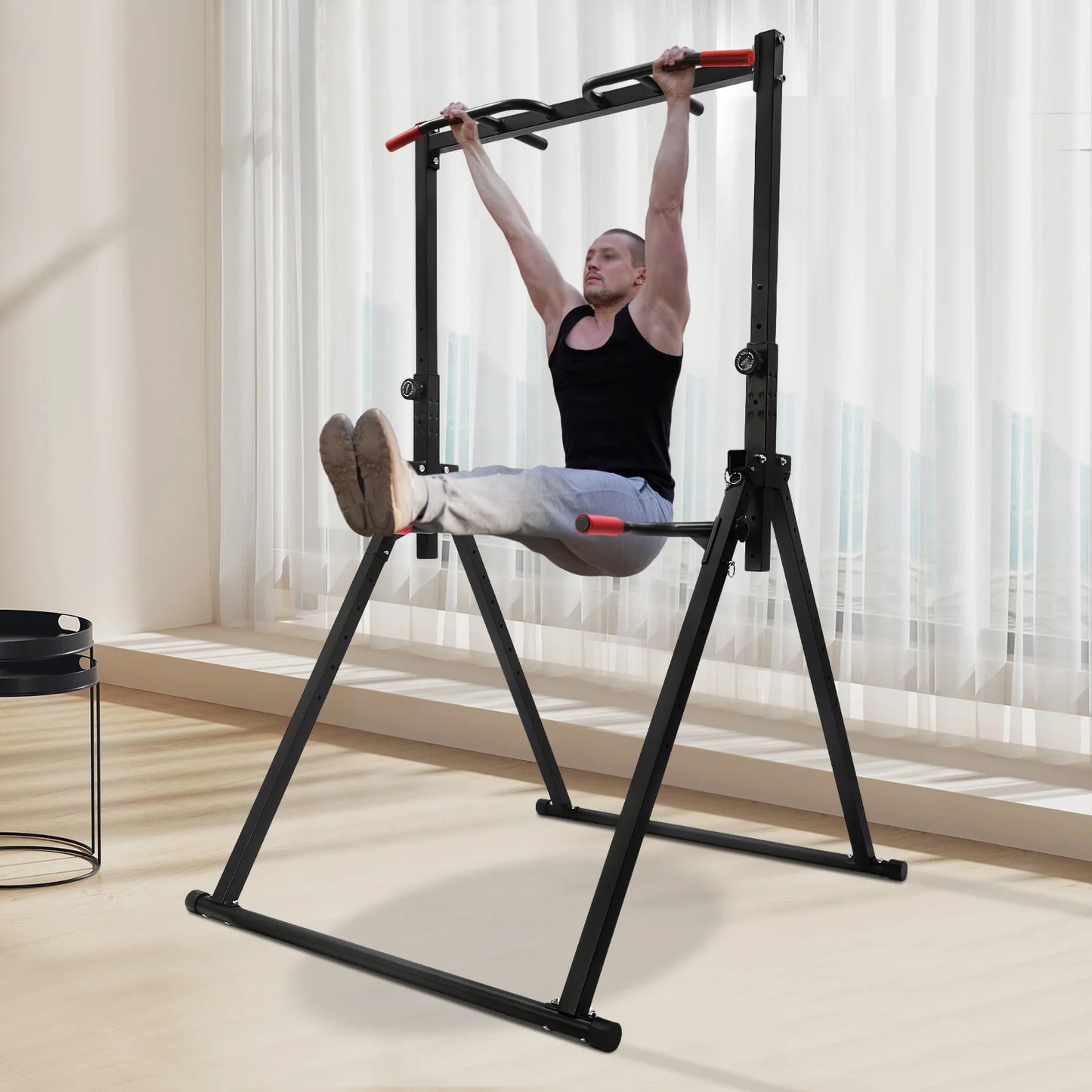 Adjustable Height Home Gym Horizontal Bar, Heavy Duty Carbon Steel, Foldable, Max 440lbs,Pull-up Dip Station,Space-saving Design