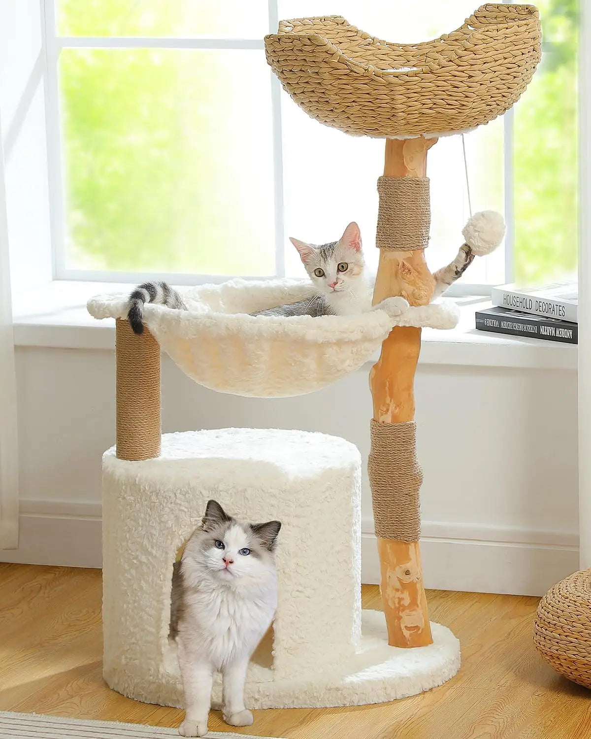 Modern Cat Tree for Large Cats with Cozy Condo and Wood Tower
