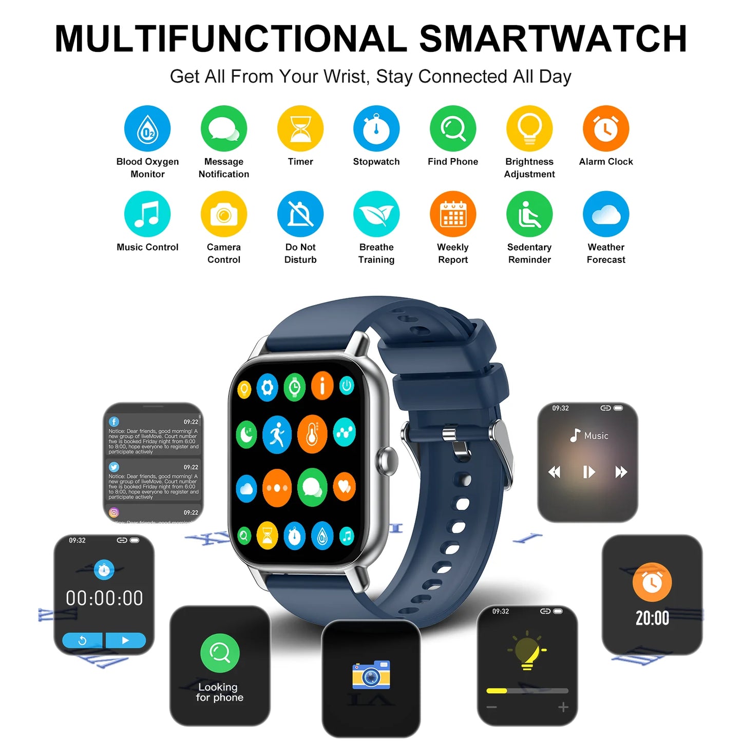 Smart Watch, 1.85 Inch Smartwatch IP68 Waterproof Tracker