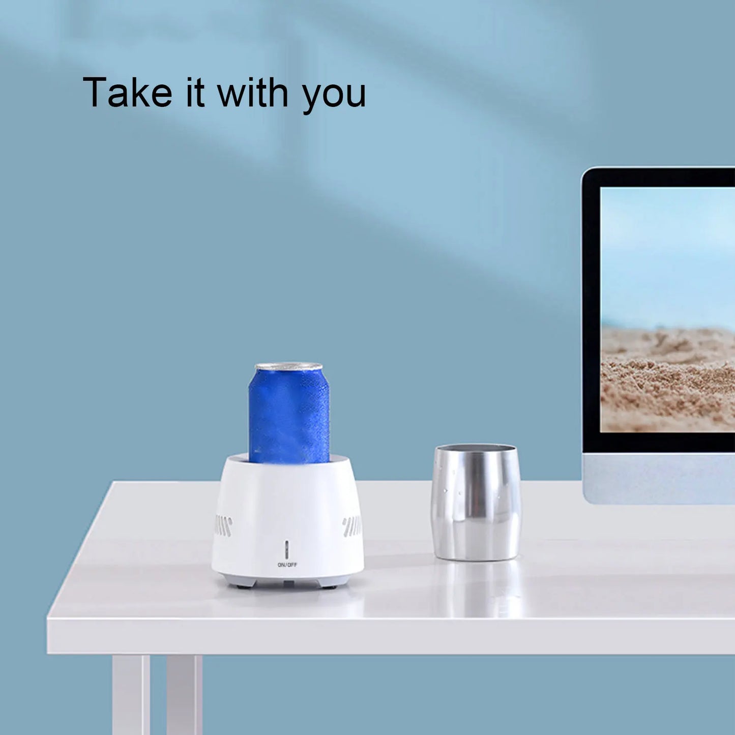 Electronic Cup Cooler Portable Cooling Cup 350ml Electric Drink Cooler for Home Work White
