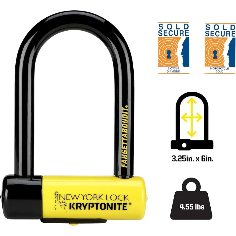 Kryptonite New York Fahgettaboutit Mini Bike U-Lock Heavy Duty Anti-Theft Bicycle U Lock 18mm Shackle with Keys
