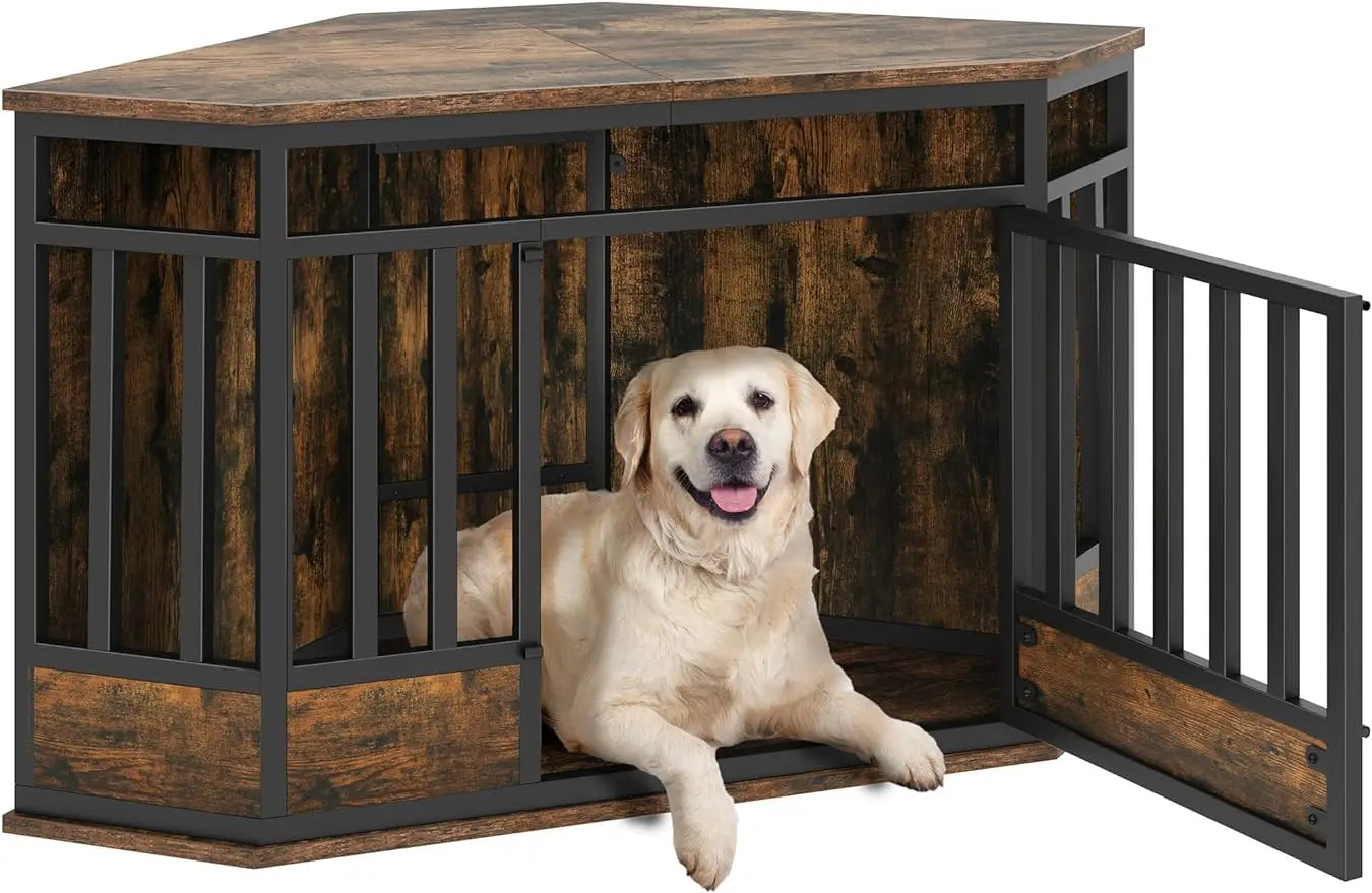 Corner Dog Crate Furniture, 52 Inch Heavy Duty Dog Kennel