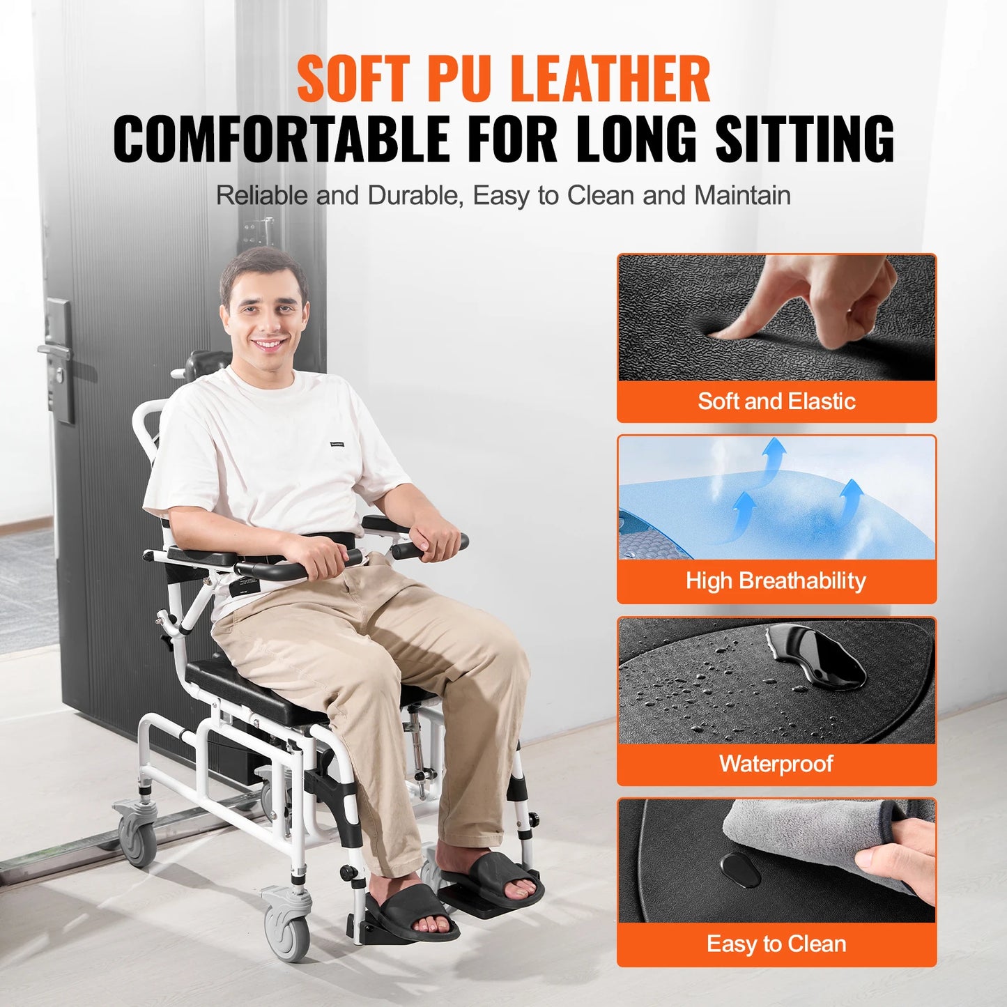 VEVOR Shower Wheelchair 17.5in Width Aluminum Alloy 300 lbs