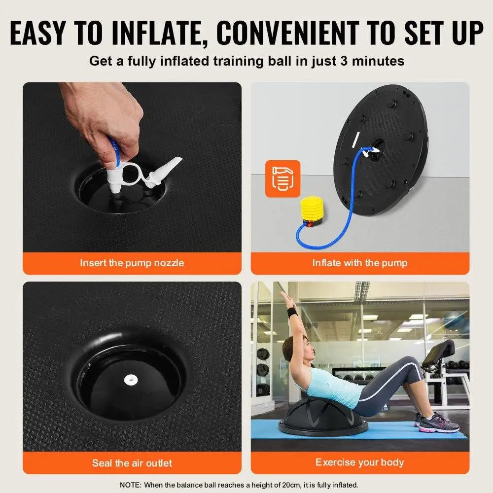 23-Inch Half Exercise Ball Trainer with Pump and Resistance Bands 660lbs Capacity Stability Yoga Ball for Home Gym Full Body Workout