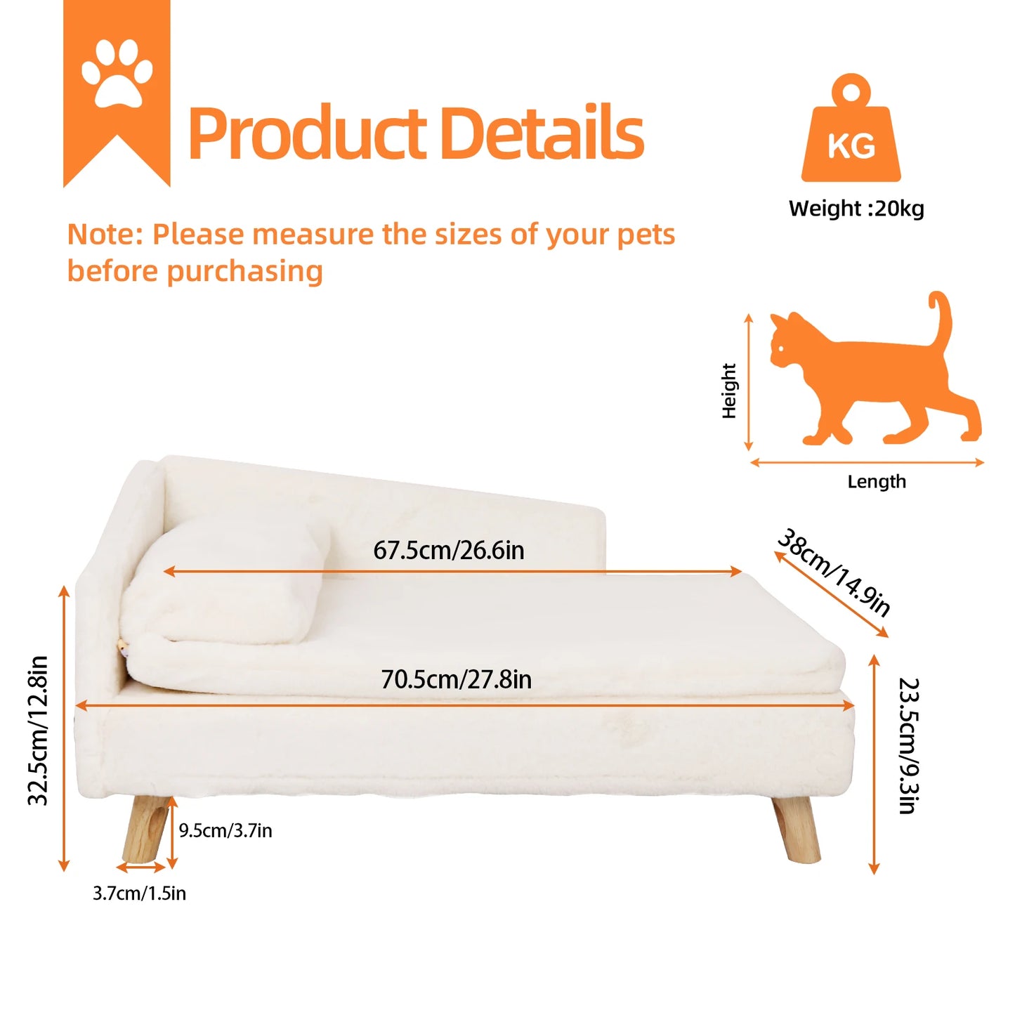 Elevated Pet Bed Nordic Pet Stool Bed with Cozy Pad Waterproof