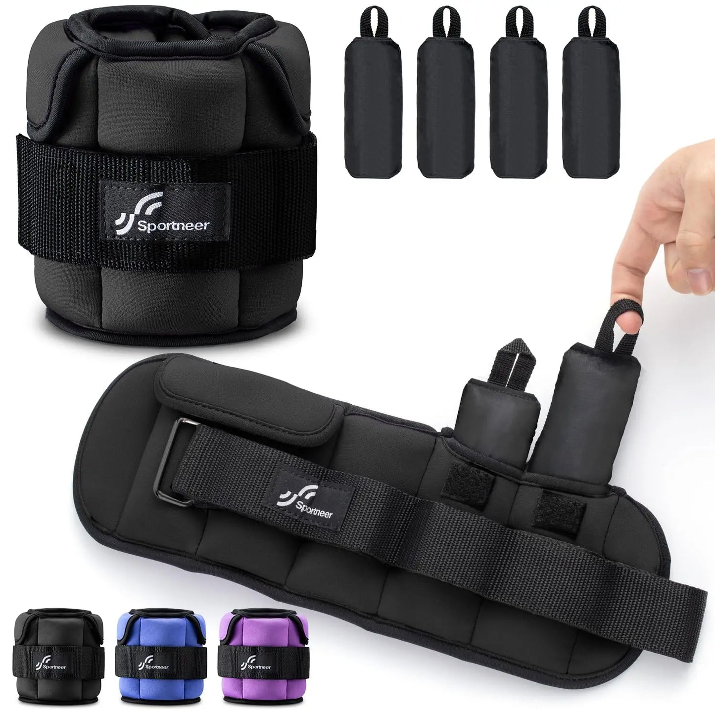 Sportneer Adjustable Wrist and Ankle Weights for Women and Men 1 Pair 1 2 3 4 6 7 8 10 lbs for Gym Fitness