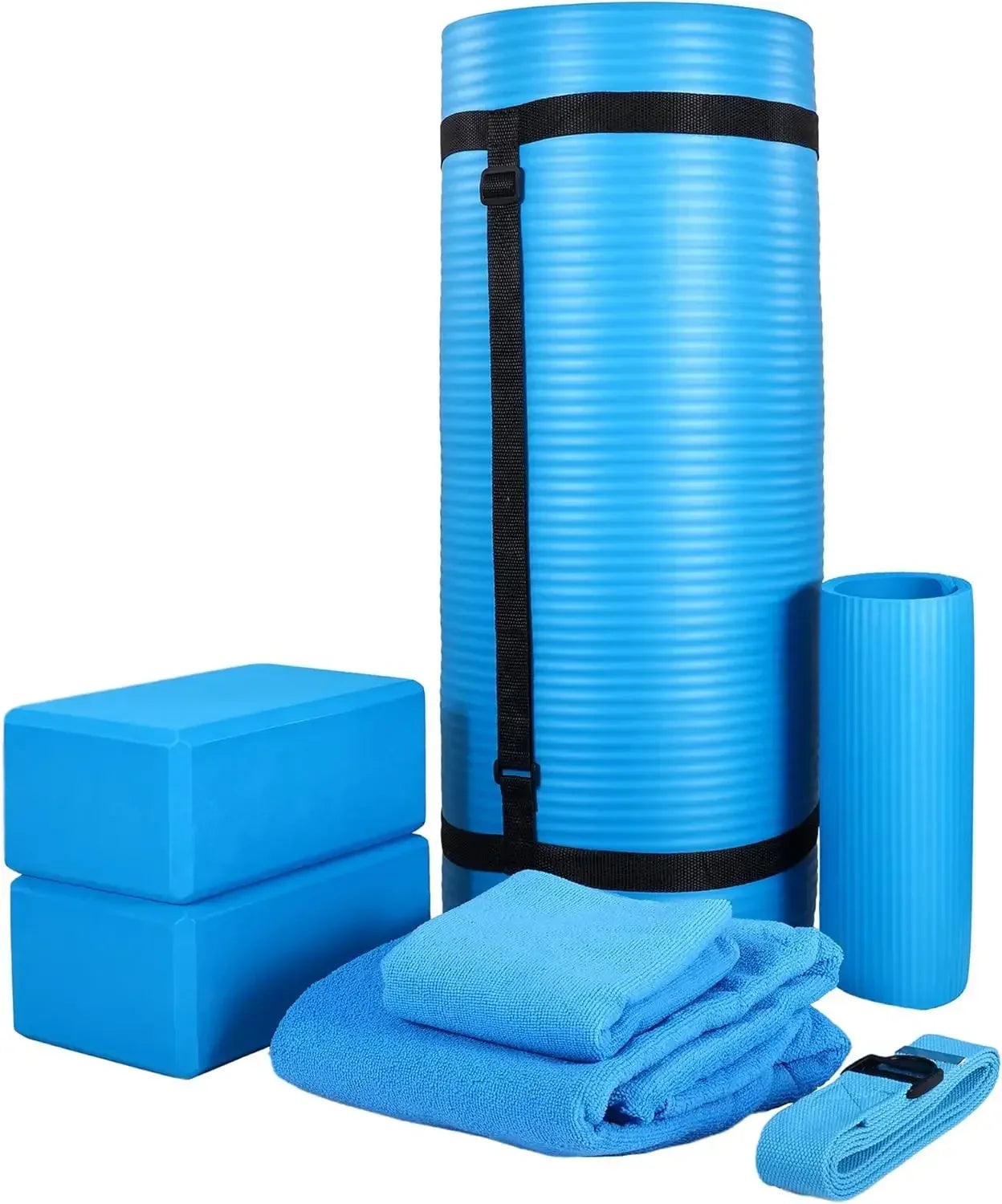Yoga Equipment 7-Piece Set Including Yoga Mat with Carrying Strap 2 Yoga Blocks Yoga Mat Towel Yoga Hand Towel and Yoga Strap