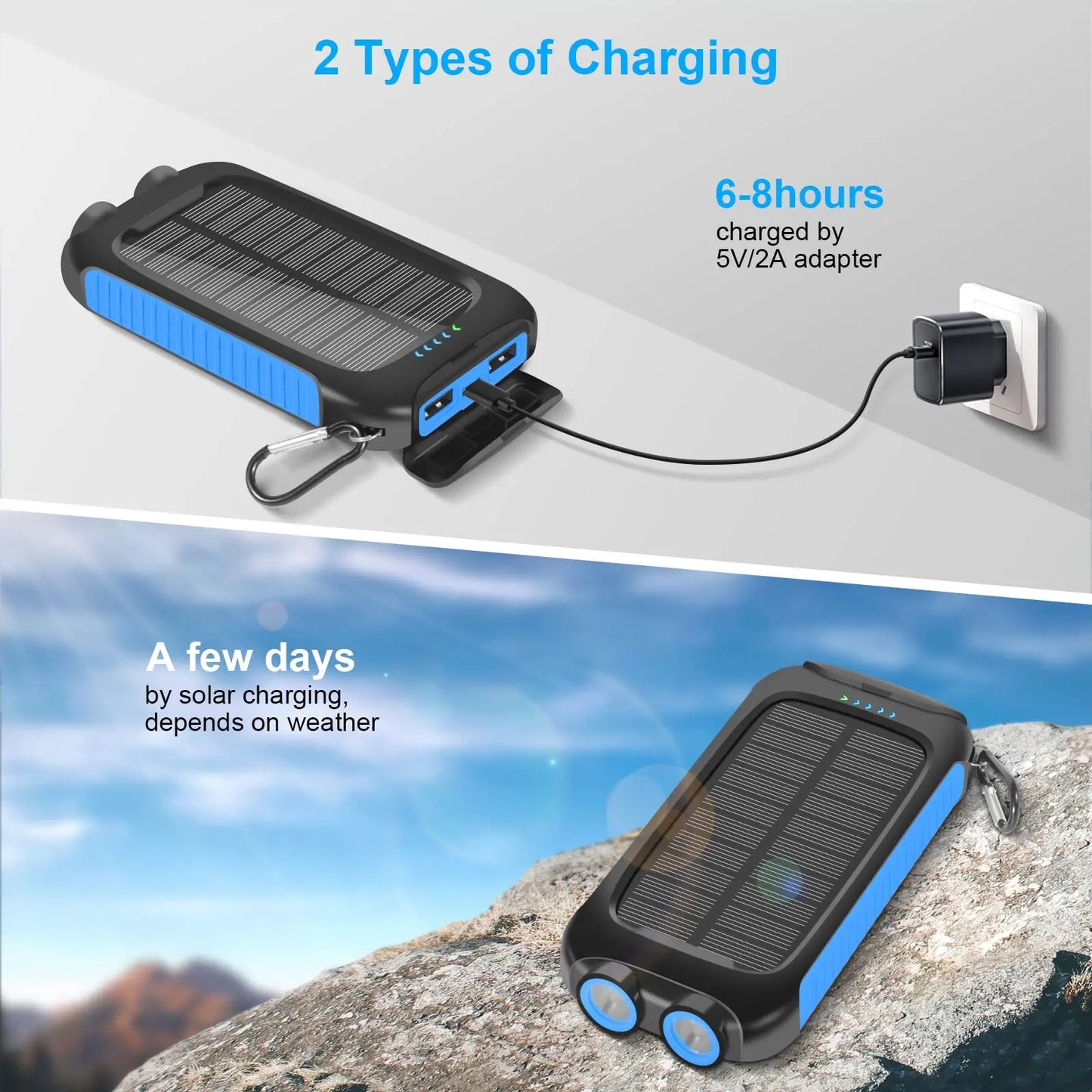 38800mAh Solar Power Bank Portable Waterproof Fast Charging