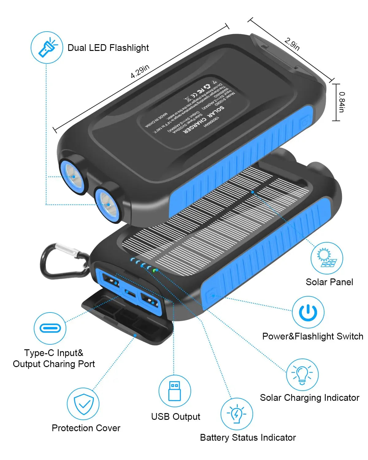 38800mAh Solar Power Bank Portable Waterproof Fast Charging