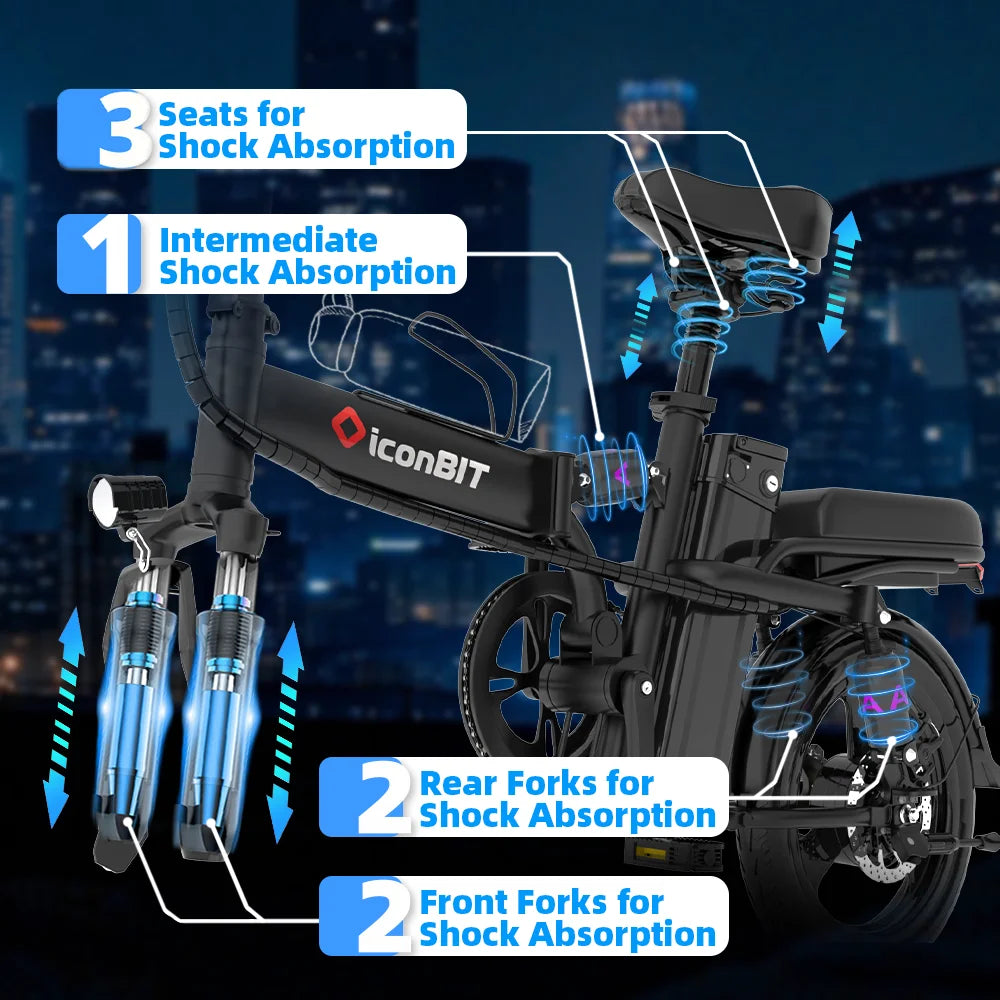 DEEPOWER Folding Mini Ebike 400W 48V 30AH Removable Battery 14-Inch Fat Tyre Electric Bicycle for Adults