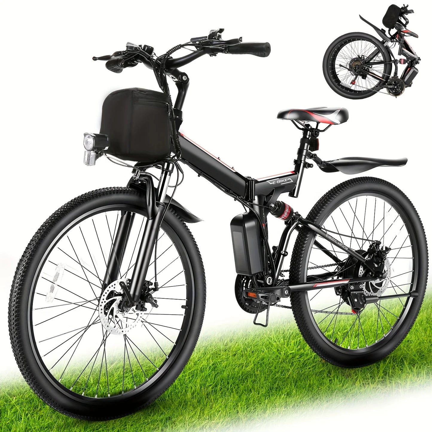 26" Folding Electric Bike for Adults with 500W Motor 48V 20MPH Removable Battery Up to 50 Miles Range Cruise Control